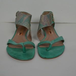 Biondi Green Leather & Snakeskin Sandal SZ 7